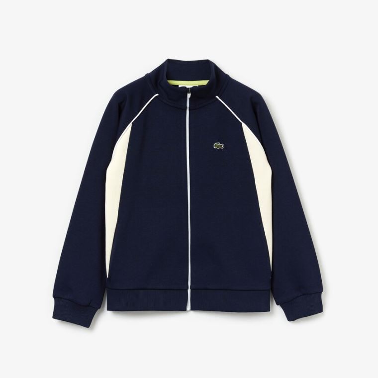 Lacoste Full-Zip Contrast Side Panels Fleece Sweatshirt Marineblå Blå Hvite | 5Z6greCn