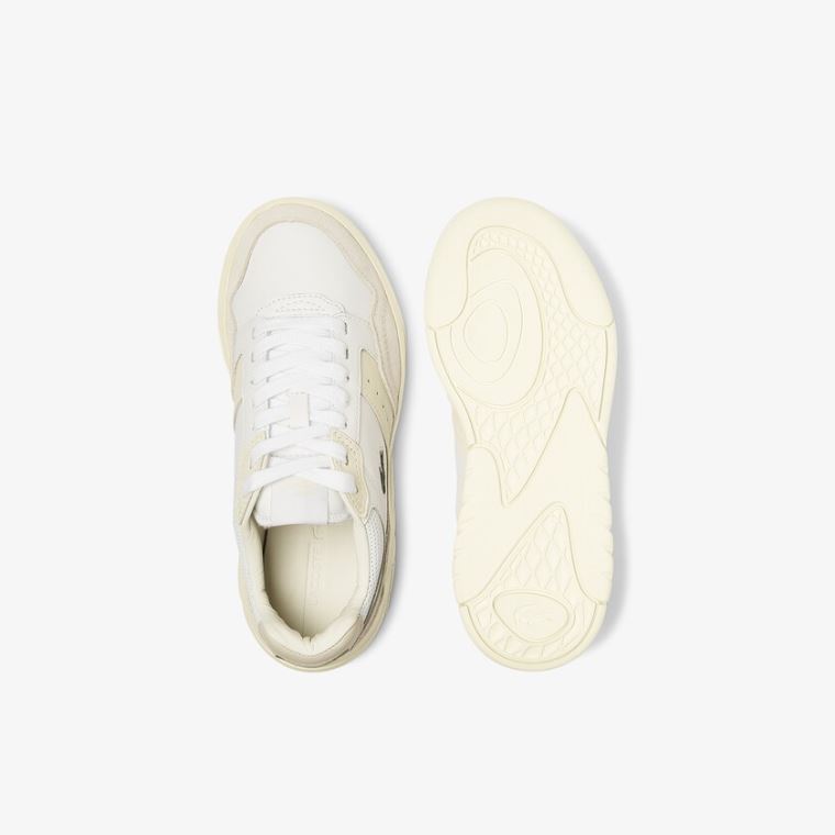 Lacoste Game Advance Luxe Lær and Semsket Skinn Sneakers Hvite Hvite | Q51CdOrQ