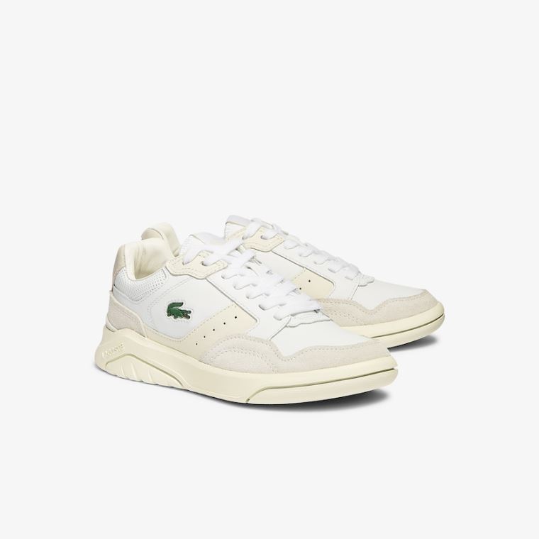 Lacoste Game Advance Luxe Lær and Semsket Skinn Sneakers Hvite Grå | qP2Wpl9b