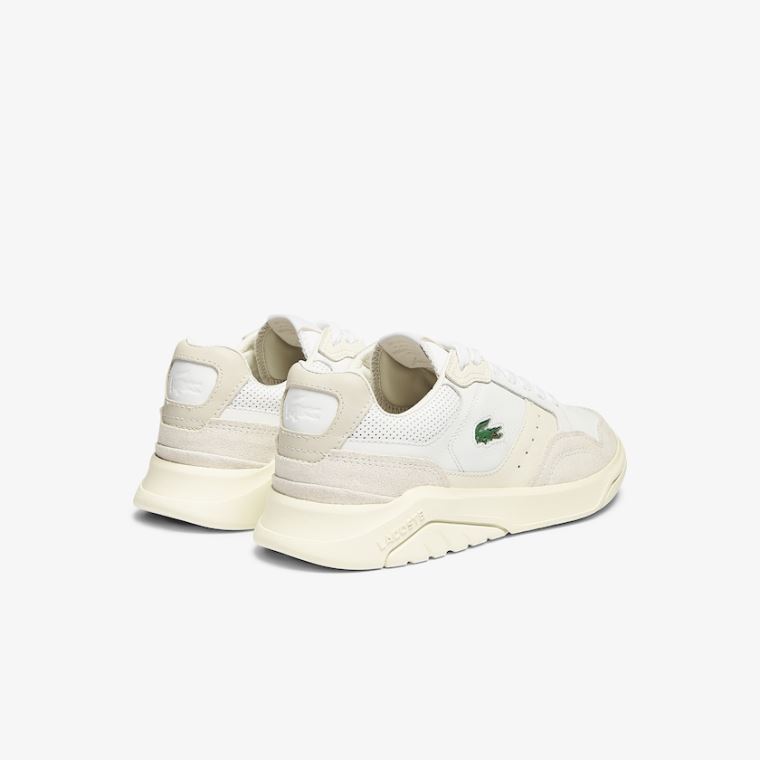 Lacoste Game Advance Luxe Lær and Semsket Skinn Sneakers Hvite Grå | qP2Wpl9b