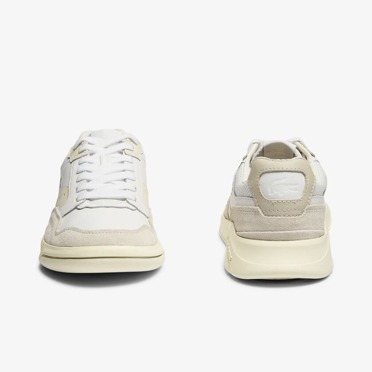 Lacoste Game Advance Luxe Lær and Semsket Skinn Sneakers Hvite Grå | qP2Wpl9b