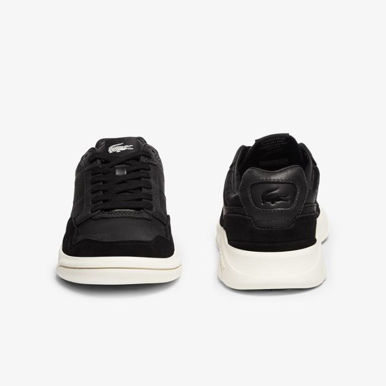 Lacoste Game Advance Luxe Lær and Semsket Skinn Sneakers Svarte Grå | qYTPachp