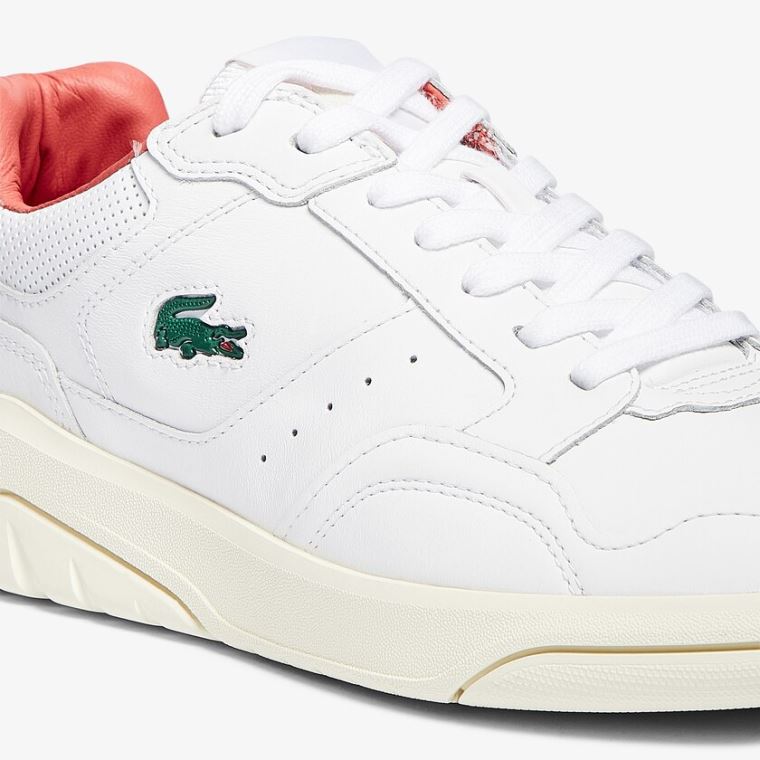 Lacoste Game Advance Luxe Lær and Semsket Skinn Sneakers Hvite Rosa | sAyLj6xo