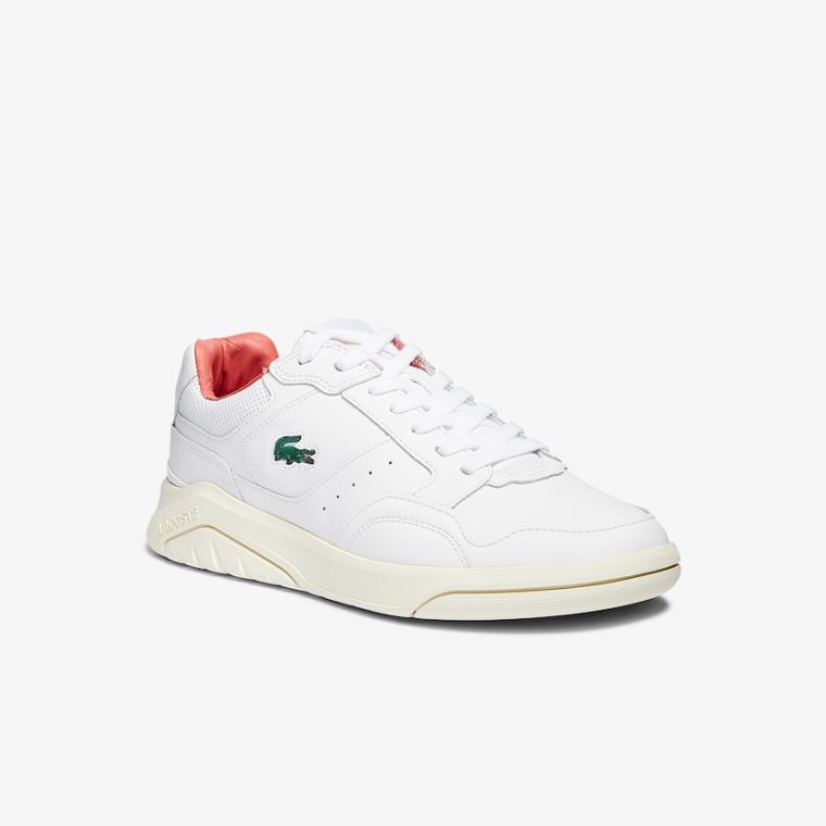 Lacoste Game Advance Luxe Lær and Semsket Skinn Sneakers Hvite Rosa | sAyLj6xo