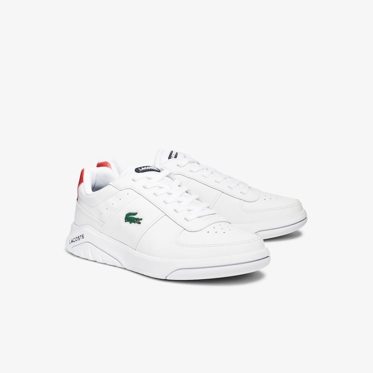 Lacoste Game Advance Lær Sneakers Hvite Beige | OXLyG95D