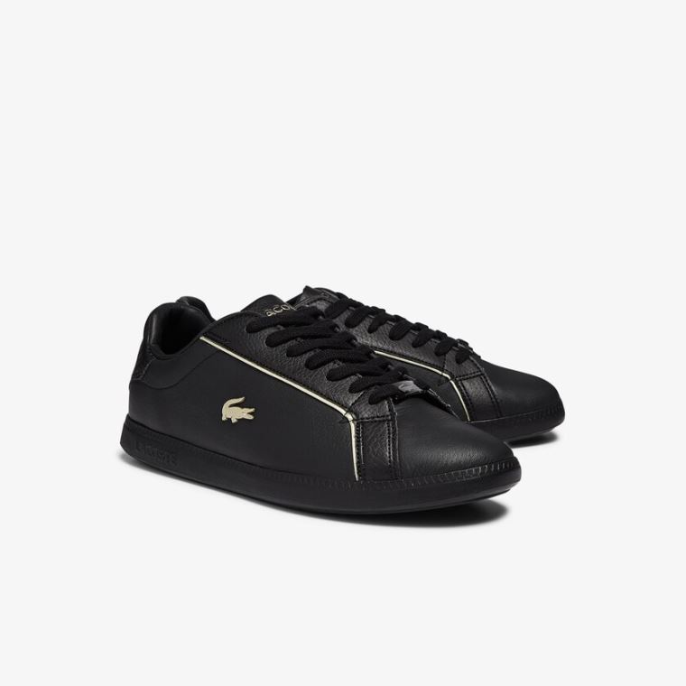 Lacoste Graduate Lær Metallic Detailing Sneakers Svarte | 85pMUr4I