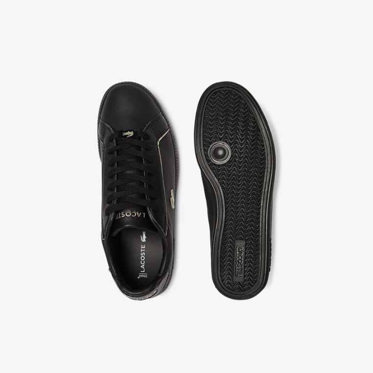 Lacoste Graduate Lær Metallic Detailing Sneakers Svarte | 85pMUr4I