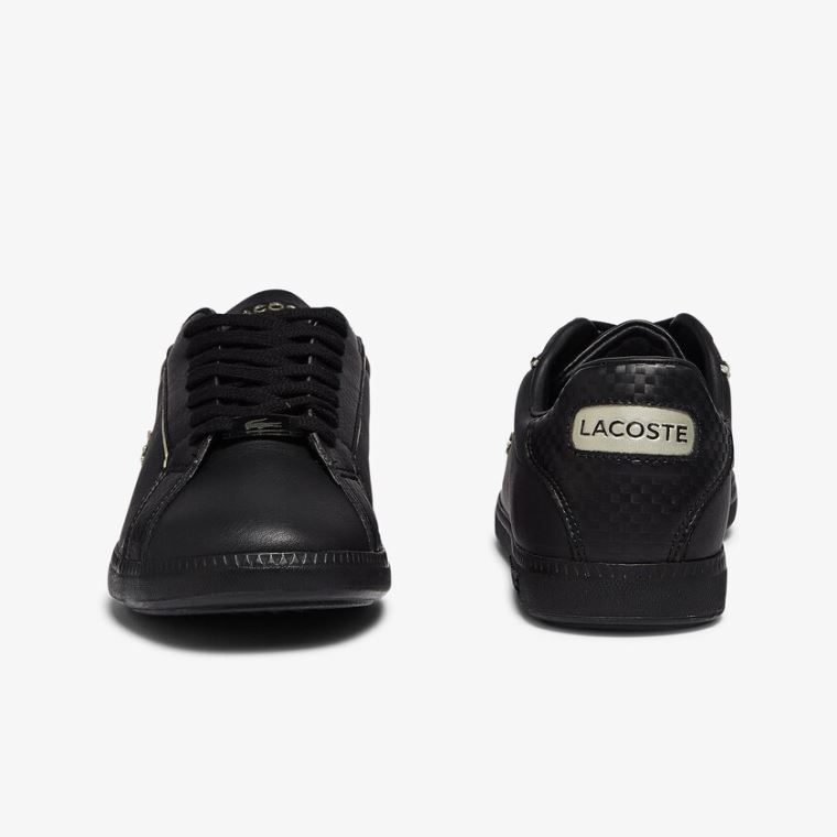 Lacoste Graduate Lær Metallic Detailing Sneakers Svarte | 85pMUr4I