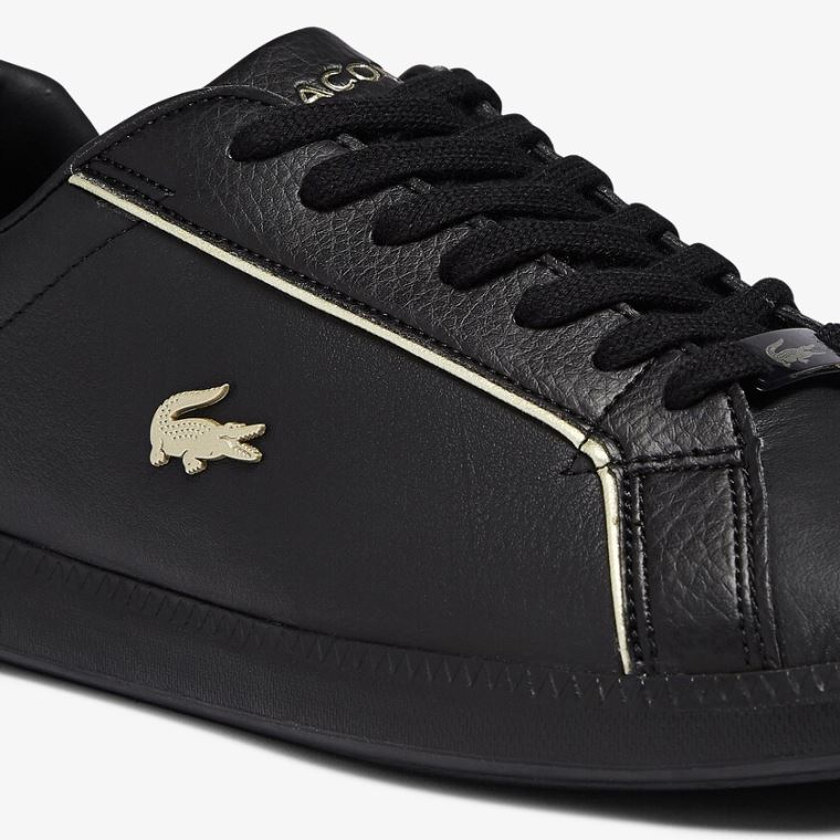 Lacoste Graduate Lær Metallic Detailing Sneakers Svarte | 85pMUr4I