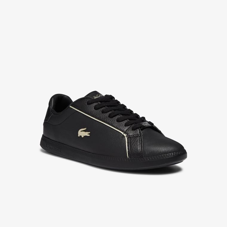 Lacoste Graduate Lær Metallic Detailing Sneakers Svarte | 85pMUr4I