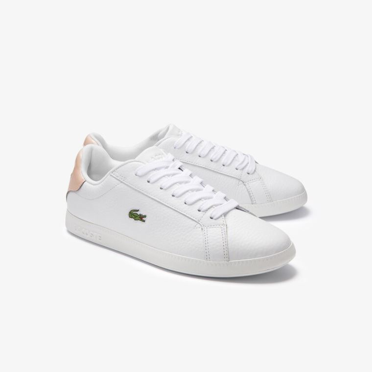 Lacoste Graduate Lær Sneakers Hvite Lyse Oransje | Oz0SnCDw