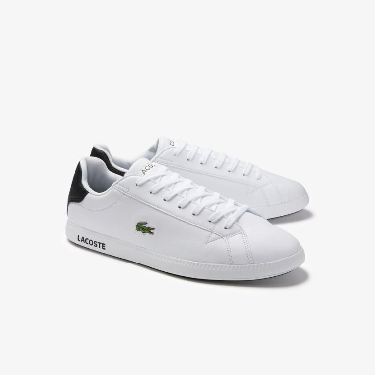 Lacoste Graduate Lær Sneakers Hvite Svarte | Sl62QFFy