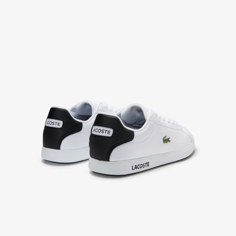 Lacoste Graduate Lær Sneakers Hvite Svarte | Sl62QFFy