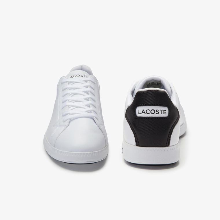 Lacoste Graduate Lær Sneakers Hvite Svarte | Sl62QFFy