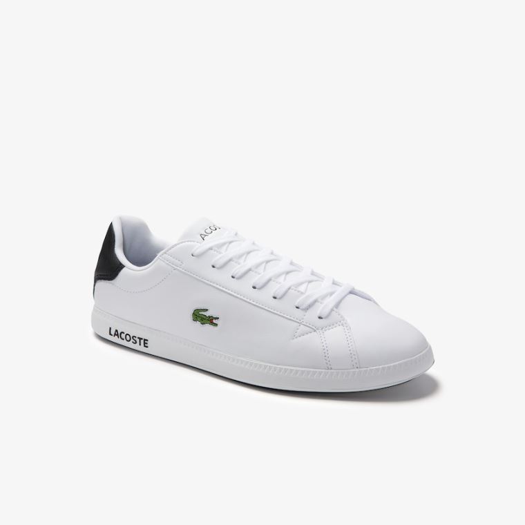 Lacoste Graduate Lær Sneakers Hvite Svarte | Sl62QFFy