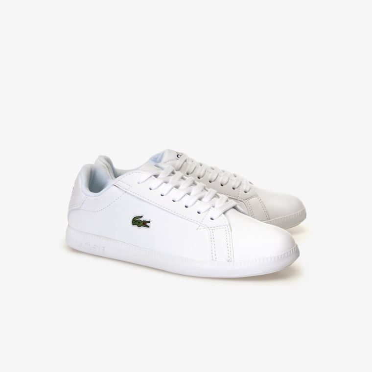 Lacoste Graduate Tonal Lær Sneakers Hvite | OHDU9YYW