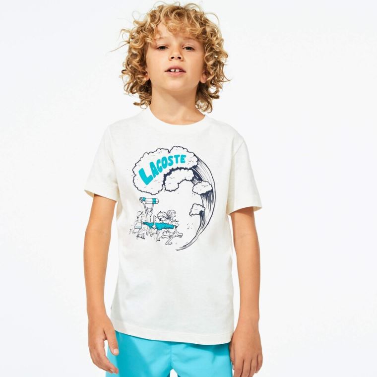 Lacoste Graphic Printed T-shirt Hvite Grønn | jBkf8Tgt