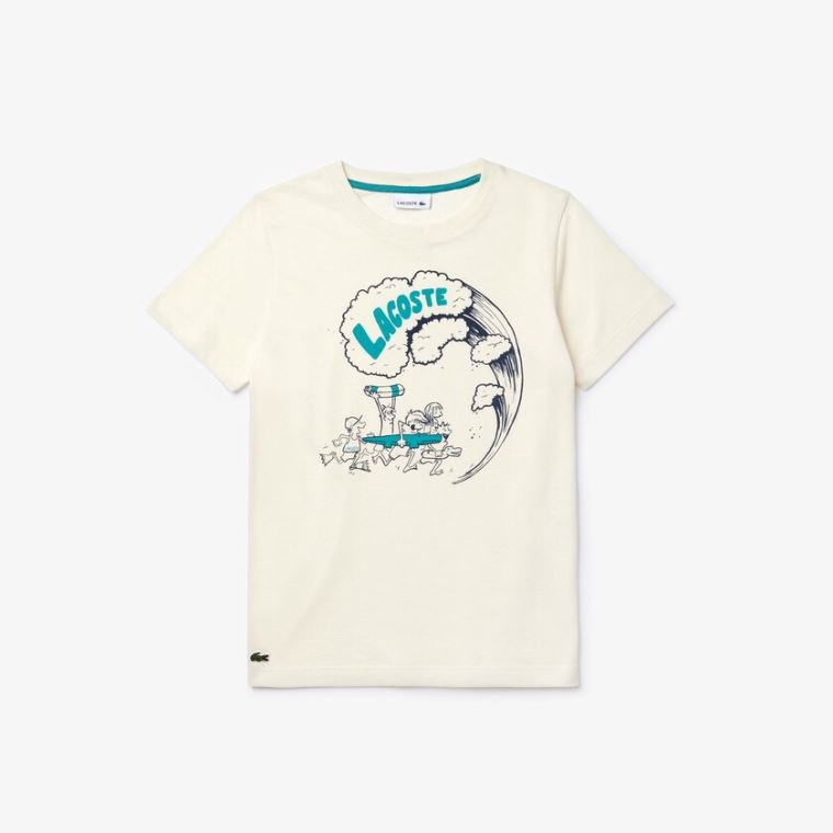 Lacoste Graphic Printed T-shirt Hvite Grønn | jBkf8Tgt