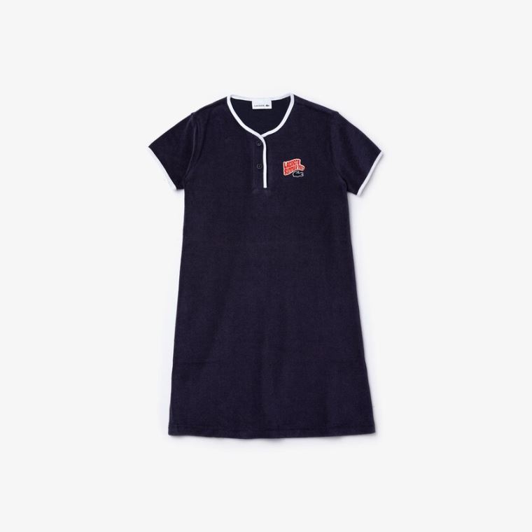 Lacoste Heart Embroidery Henley Kjoler Marineblå Blå Hvite | CVXDhEAi