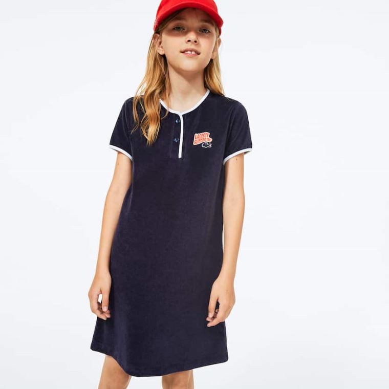 Lacoste Heart Embroidery Henley Kjoler Marineblå Blå Hvite | CVXDhEAi