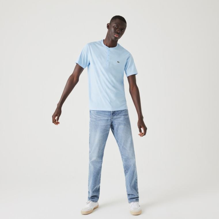 Lacoste Henley Neck Pima Bomull Jersey T-shirt Blå | OSBevwzZ