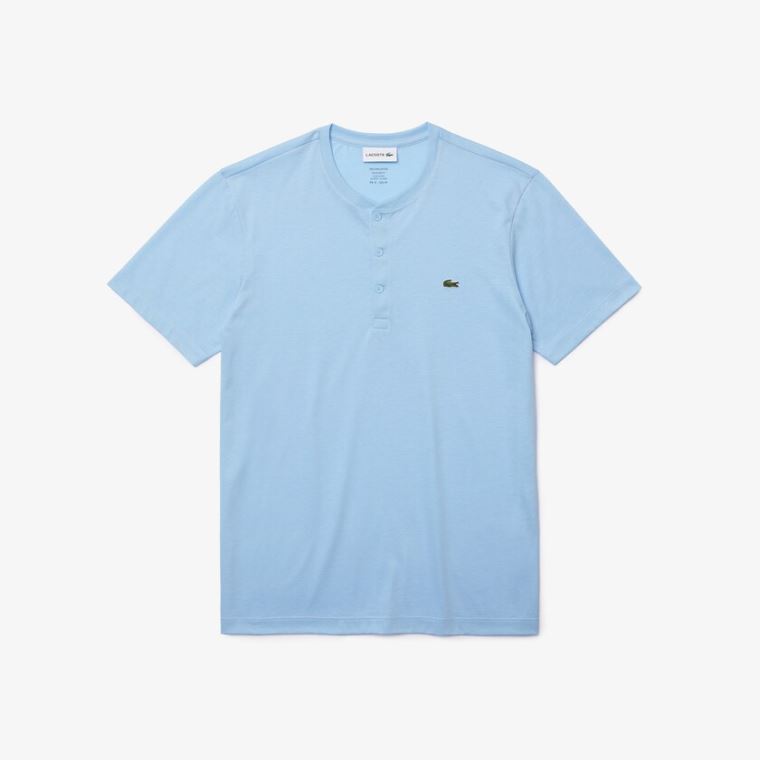 Lacoste Henley Neck Pima Bomull Jersey T-shirt Blå | OSBevwzZ