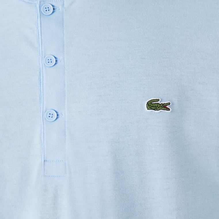 Lacoste Henley Neck Pima Bomull Jersey T-shirt Blå | OSBevwzZ