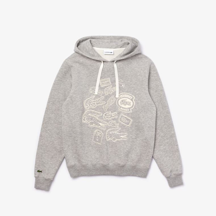 Lacoste Hette Badge Print Fleece Sweatshirt Grå | z7VI7SI9