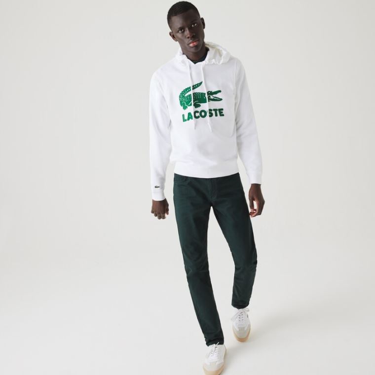 Lacoste Hette Fleece Sweatshirt With Printed Logo Hvite | 3zMcENr6