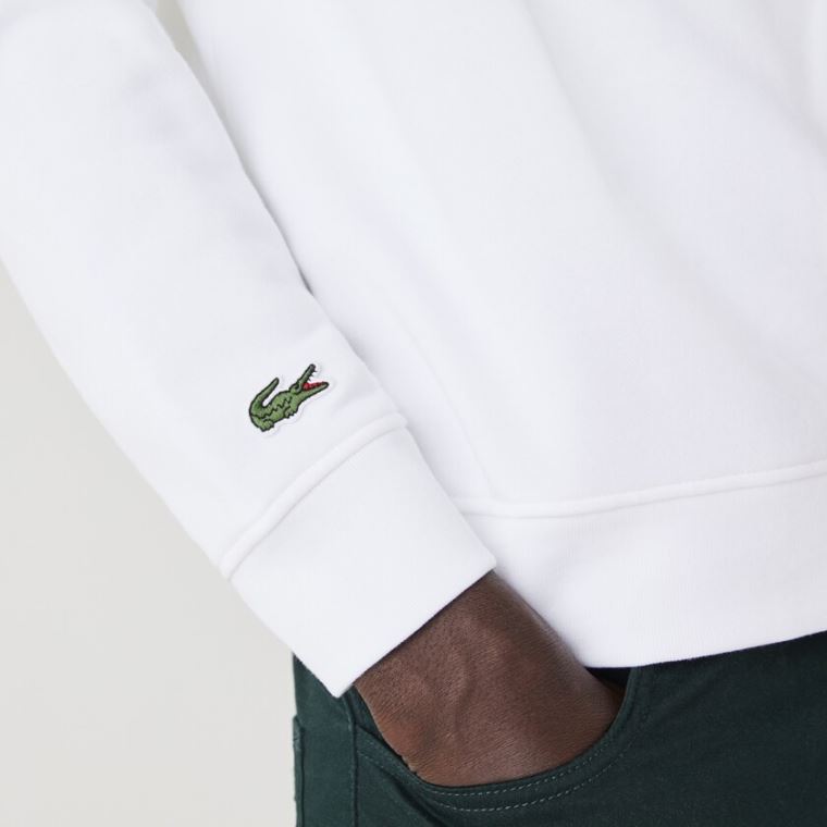 Lacoste Hette Fleece Sweatshirt With Printed Logo Hvite | 3zMcENr6