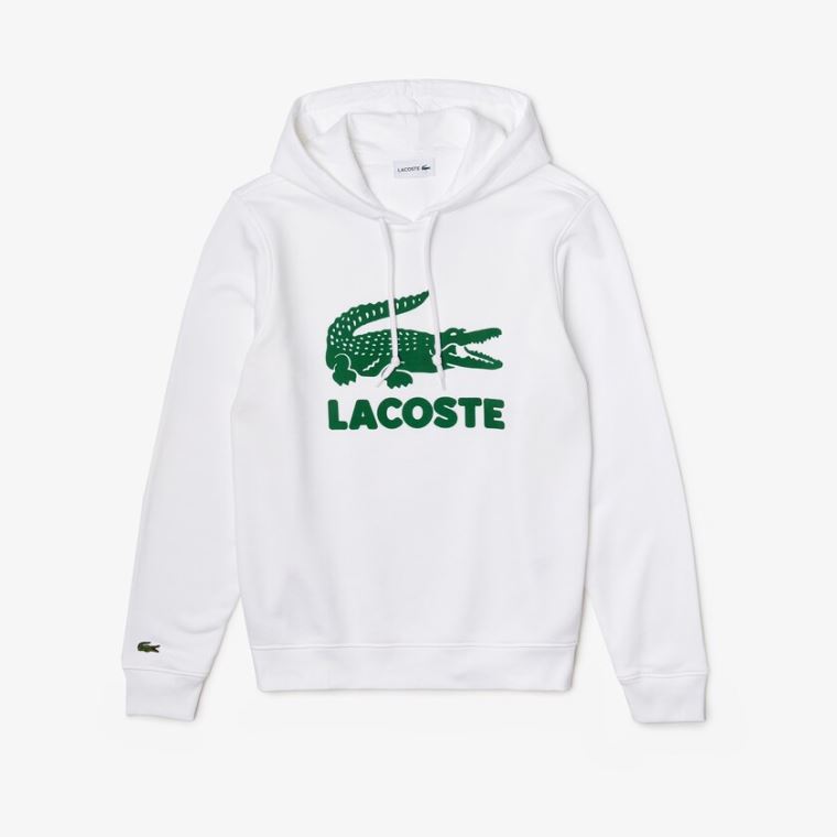 Lacoste Hette Fleece Sweatshirt With Printed Logo Hvite | 3zMcENr6