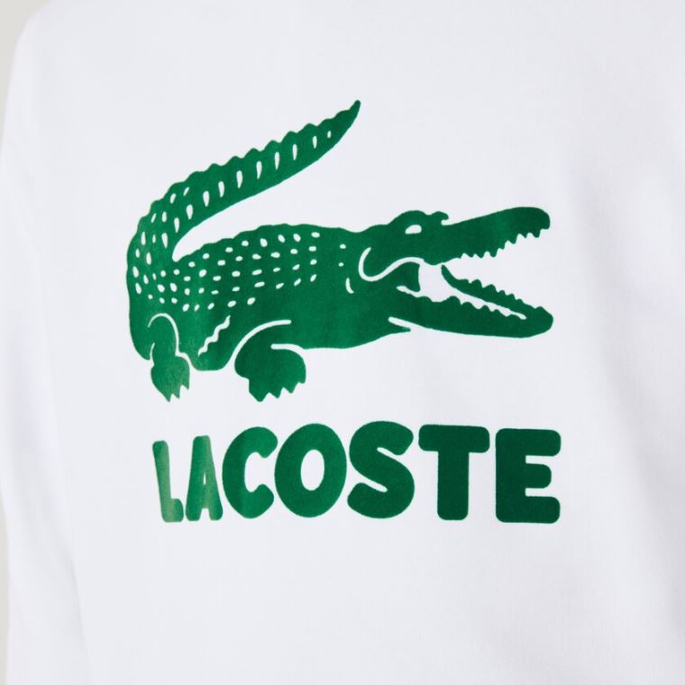 Lacoste Hette Fleece Sweatshirt With Printed Logo Hvite | 3zMcENr6