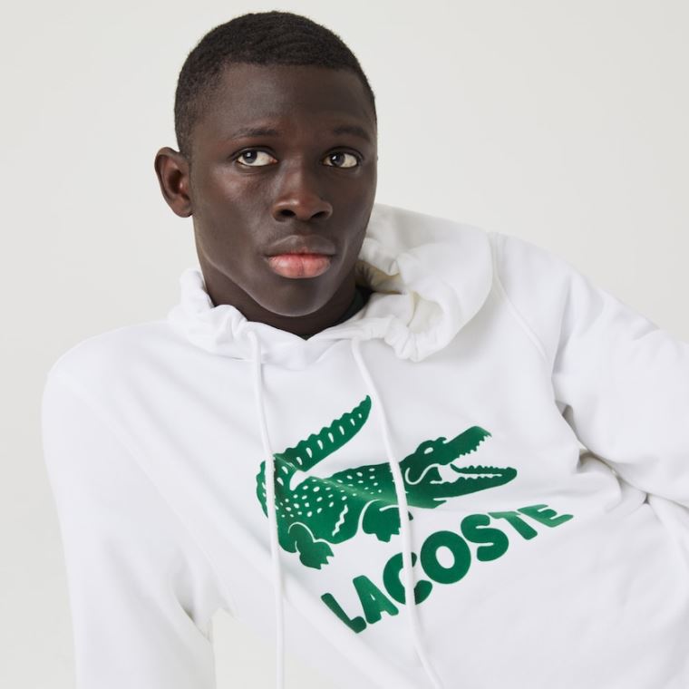 Lacoste Hette Fleece Sweatshirt With Printed Logo Hvite | 3zMcENr6