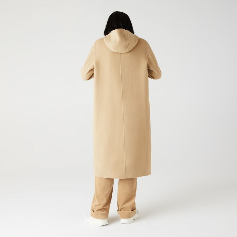 Lacoste Hette Zippered Long Wool Blend Coat Beige | WgfhziwW