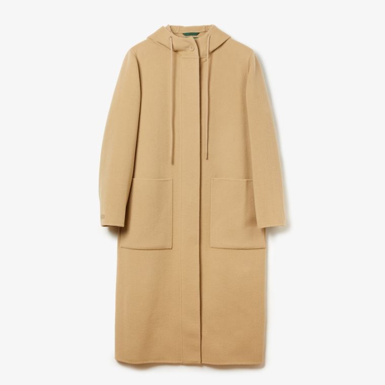 Lacoste Hette Zippered Long Wool Blend Coat Beige | WgfhziwW