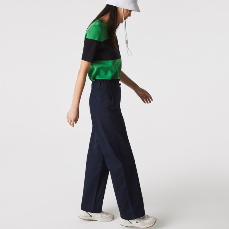 Lacoste High-Waisted Flared Bomull Pants Marineblå Blå | c7WTRNYs