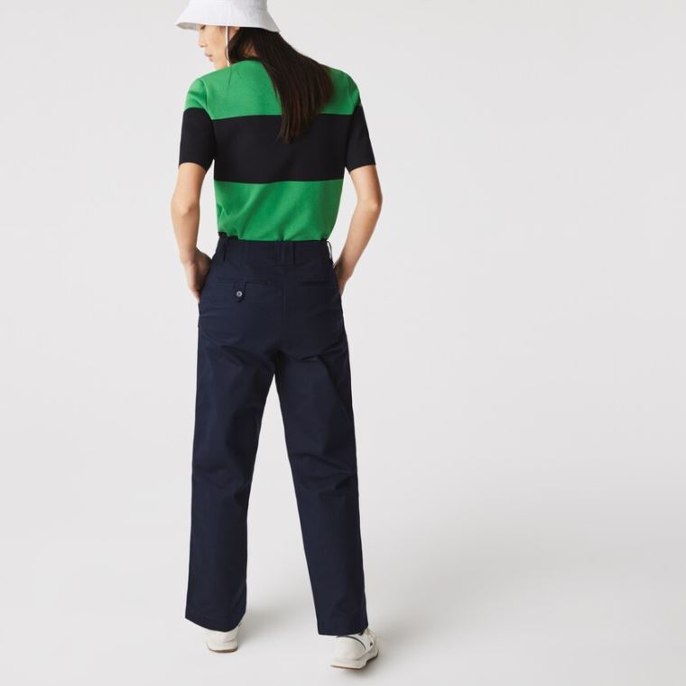 Lacoste High-Waisted Flared Bomull Pants Marineblå Blå | c7WTRNYs