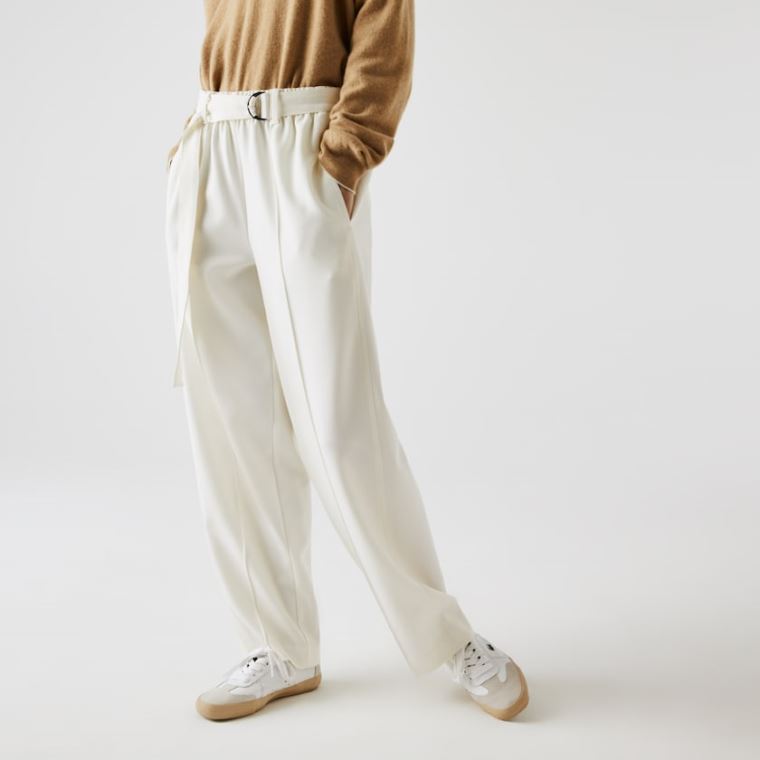 Lacoste High-Waisted Flared Wool Blend Pants Hvite | h45MaFZm