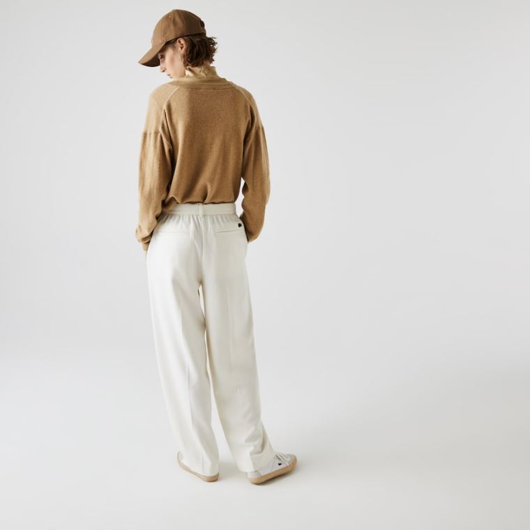 Lacoste High-Waisted Flared Wool Blend Pants Hvite | h45MaFZm