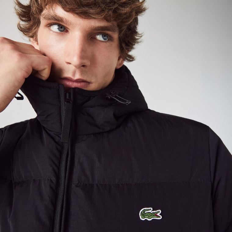 Lacoste Kort Lette Vann-Resistant Puffer Coat Svarte | 6gdm3BWo