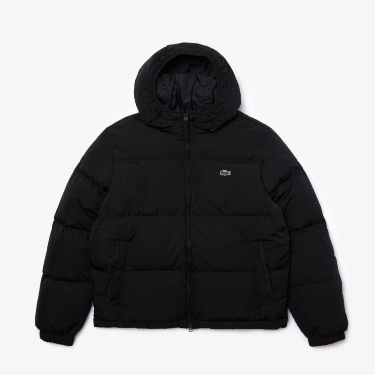 Lacoste Kort Lette Vann-Resistant Puffer Coat Svarte | 6gdm3BWo