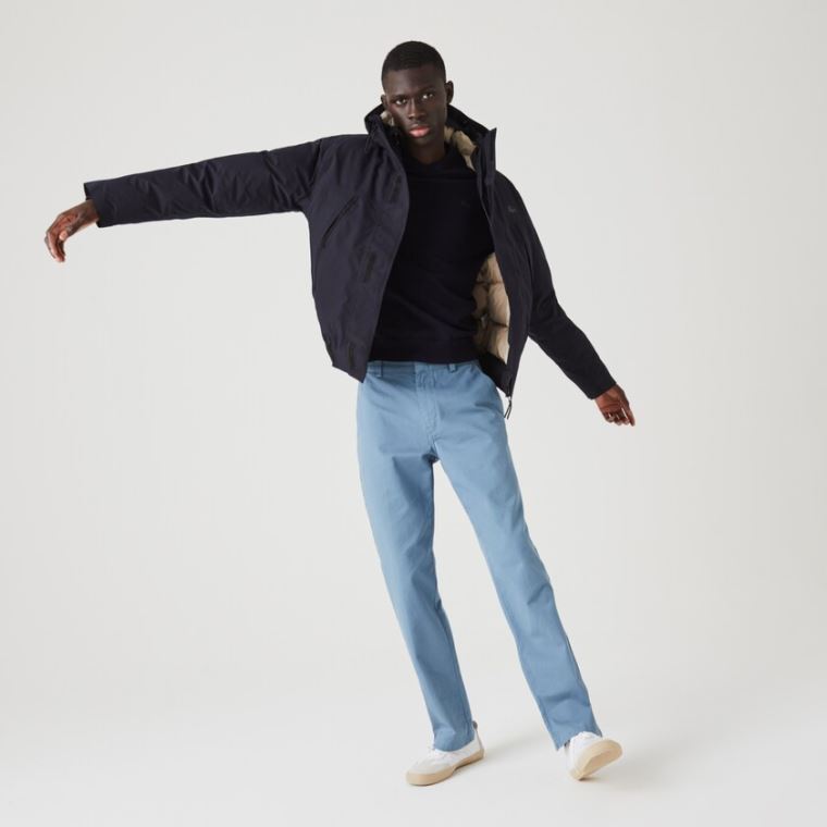 Lacoste Kort Vann-Resistant Quilted Hette Parka Marineblå Blå Beige | iJvMQQnQ