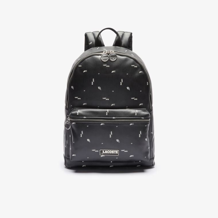 Lacoste LCST Printed Coated Canvas Backpack Svarte | zESWBGmf