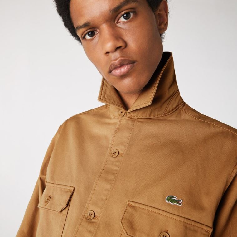 Lacoste LIVE Boxy Fit Bomull Canvas Shirt Beige | odzLfEKX