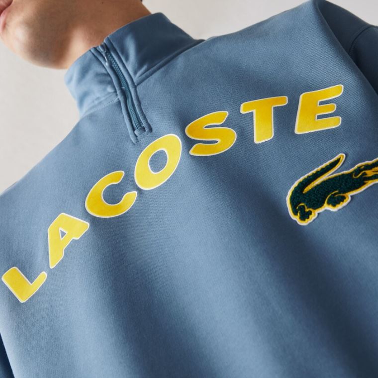 Lacoste LIVE Branded Bomull Fleece Sweatshirt Blå | 8j3KO97P