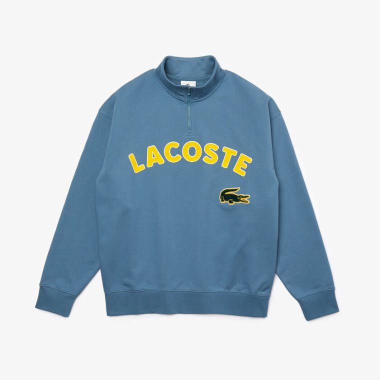 Lacoste LIVE Branded Bomull Fleece Sweatshirt Blå | 8j3KO97P