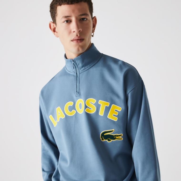 Lacoste LIVE Branded Bomull Fleece Sweatshirt Blå | 8j3KO97P