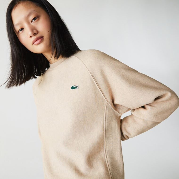 Lacoste LIVE Branded Fleece Sweatshirt Beige | hgevGY5Q