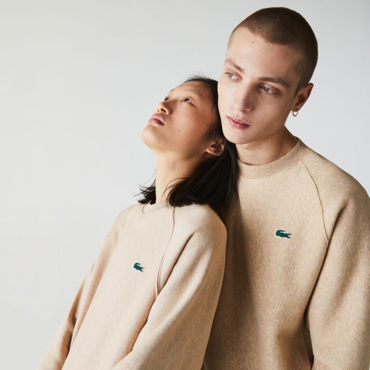 Lacoste LIVE Branded Fleece Sweatshirt Beige | hgevGY5Q