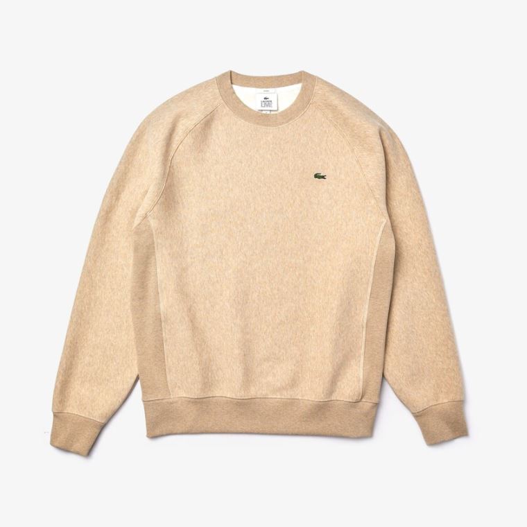 Lacoste LIVE Branded Fleece Sweatshirt Beige | hgevGY5Q